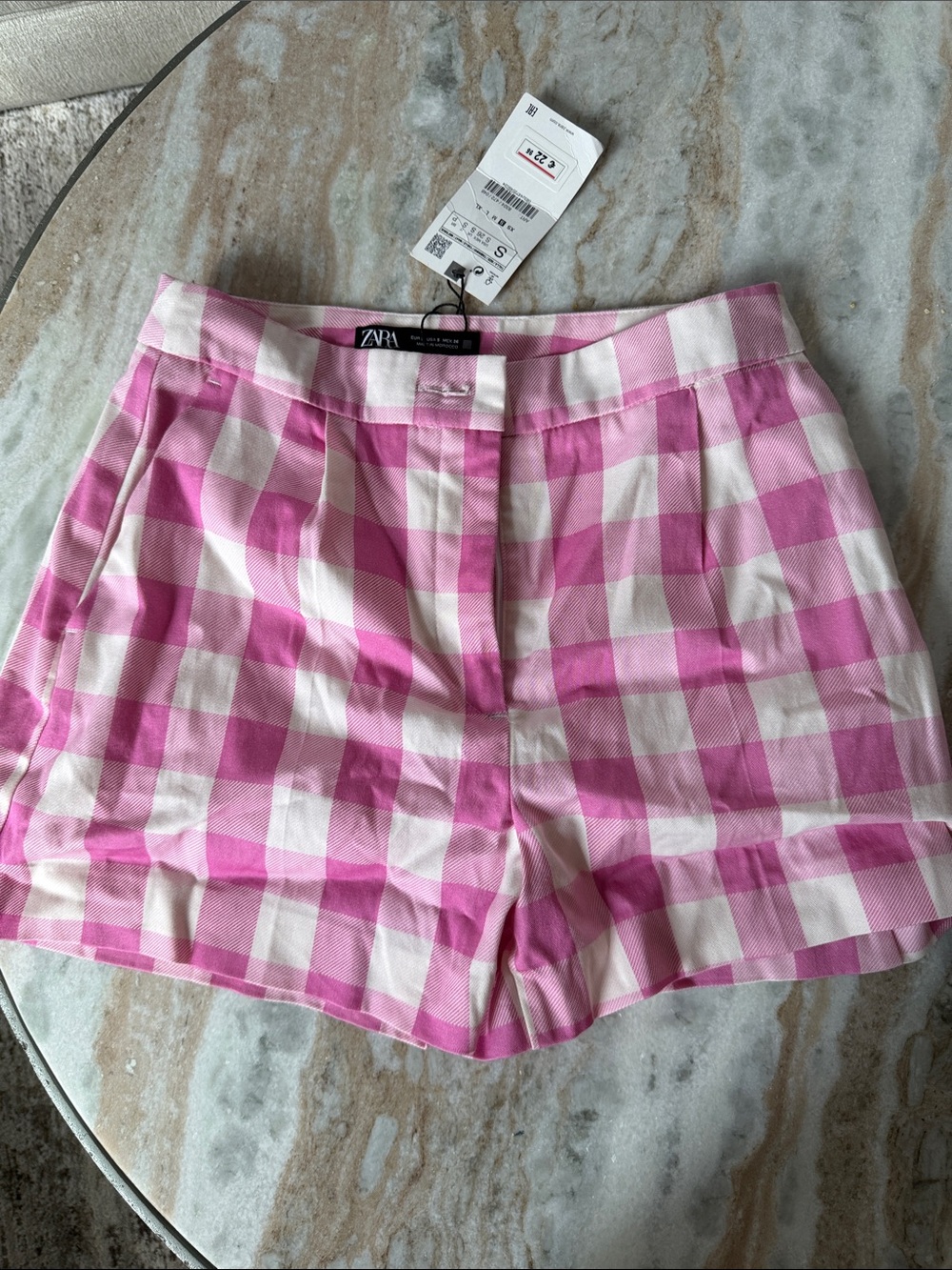 Zara Pink Gingham Tailored Women's Shorts